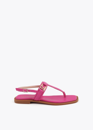Flat Sandals with Toe Strap and Logo Buckle