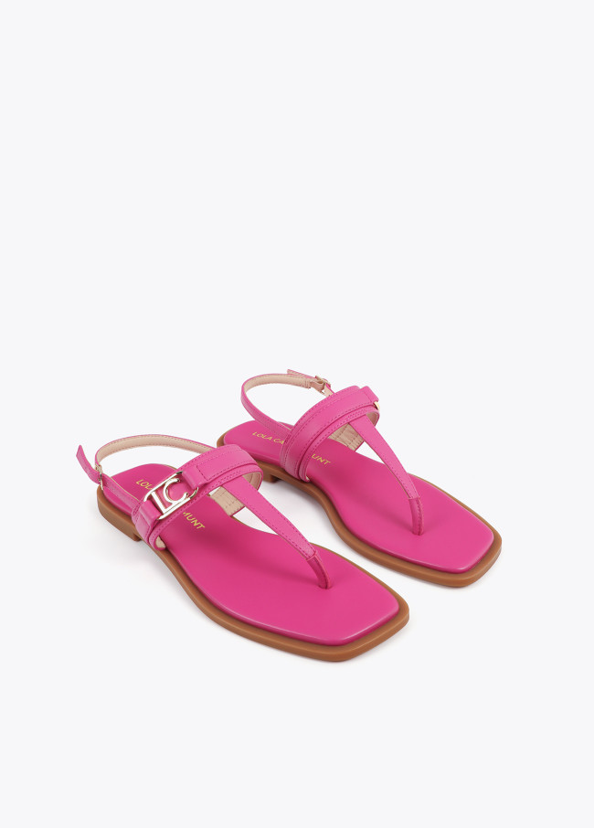 Flat Sandals with Toe Strap and Logo Buckle