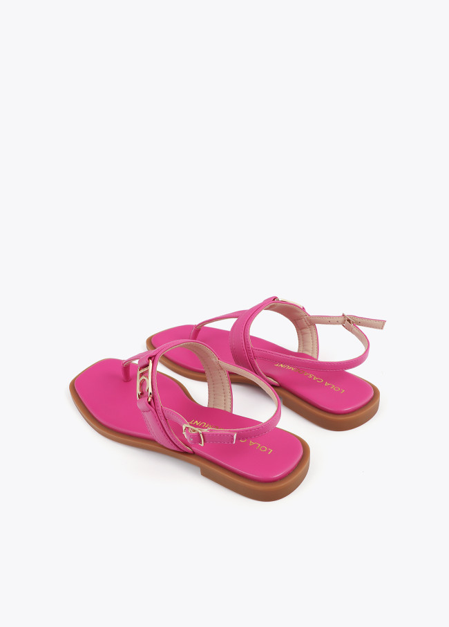 Flat Sandals with Toe Strap and Logo Buckle