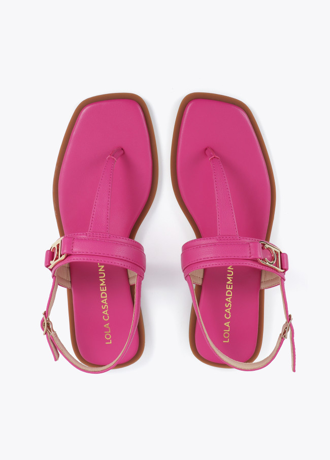 Flat Sandals with Toe Strap and Logo Buckle