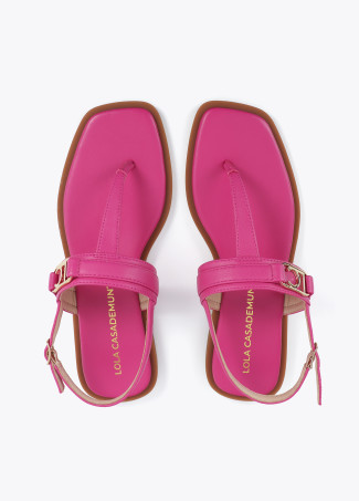 Flat Sandals with Toe Strap and Logo Buckle