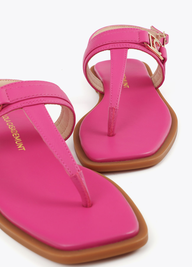 Flat Sandals with Toe Strap and Logo Buckle