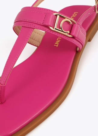 Flat Sandals with Toe Strap and Logo Buckle