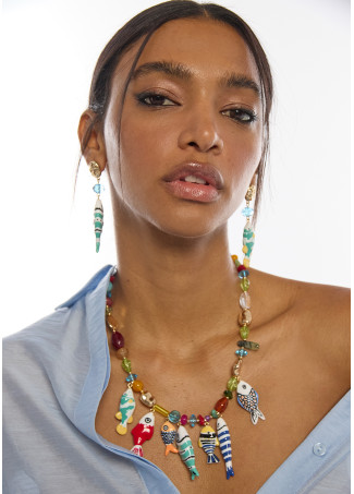 Collier en cristaux multicolores avec charms poisson