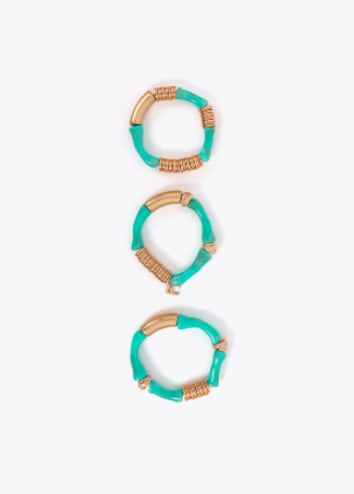 Pack of stretch bracelets with bamboo-effect metal pieces