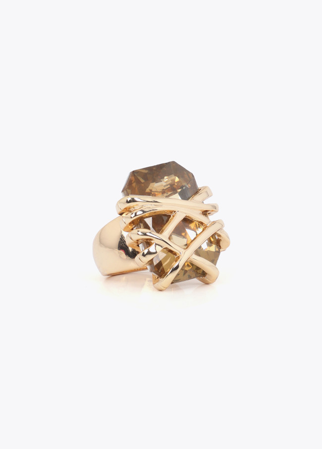 Anello Maxi Cristallo con Dettaglio in Metallo
