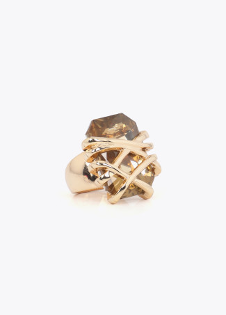 Anillo maxi cristal con detalle metálico