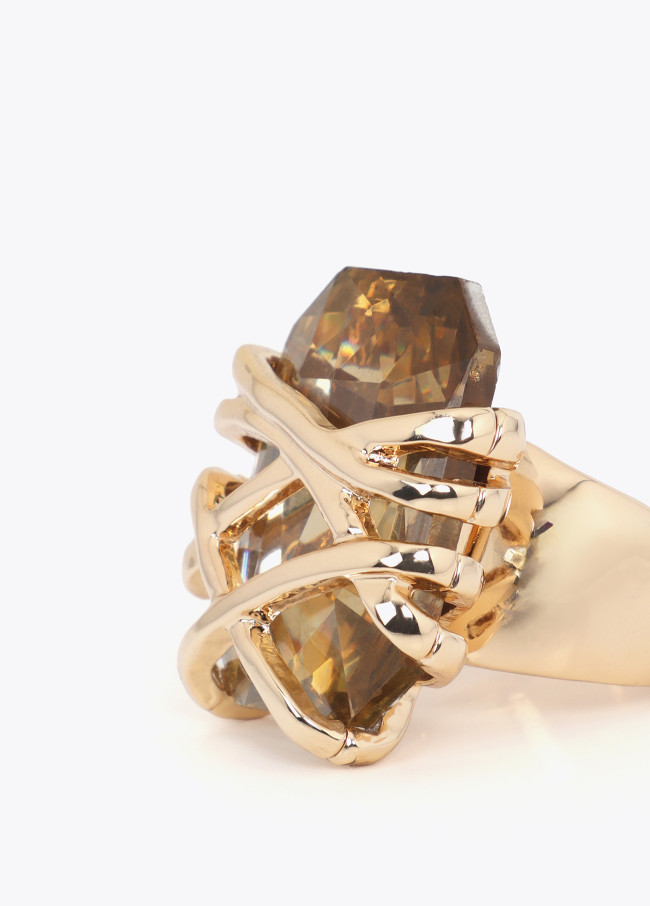 Bague Maxi Cristal avec Détail Métal