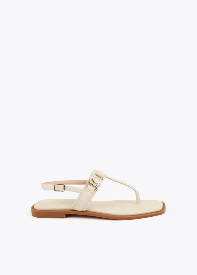 Flat Sandal with Toe Strap and Logo Buckle