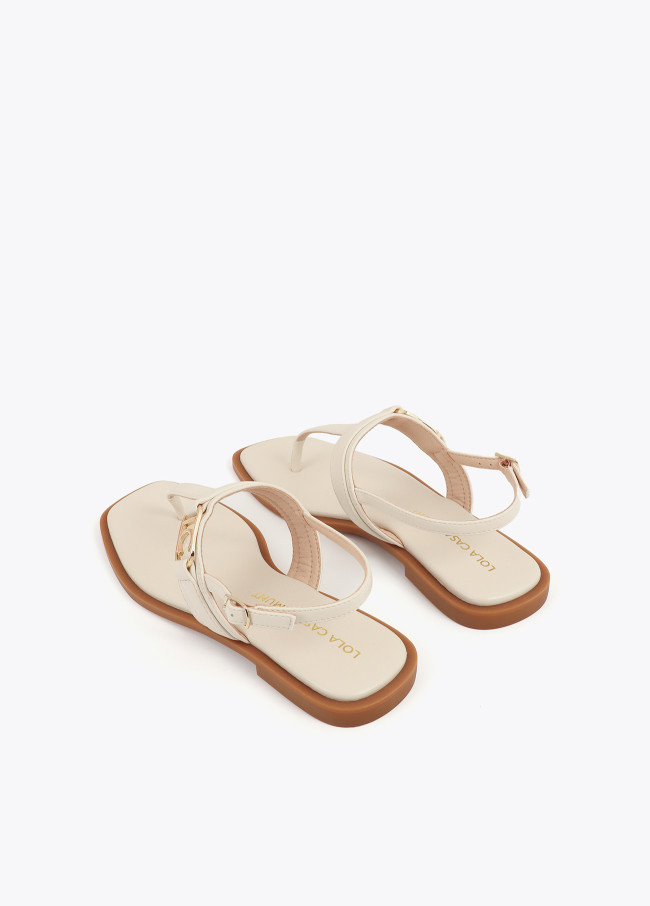 Flat Sandal with Toe Strap and Logo Buckle