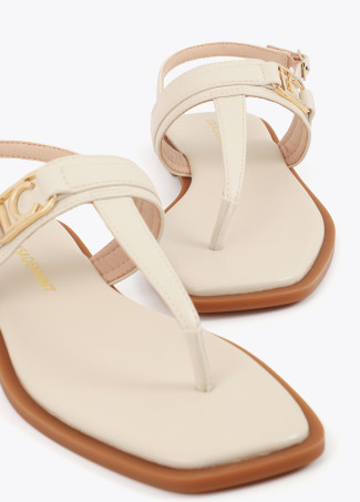 Flat Sandal with Toe Strap and Logo Buckle
