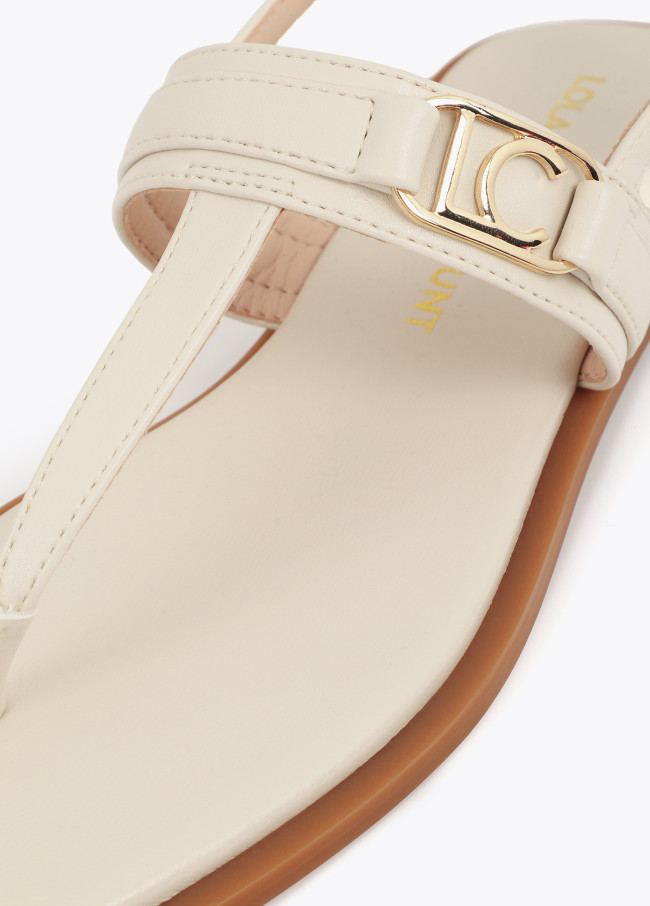 Flat Sandal with Toe Strap and Logo Buckle