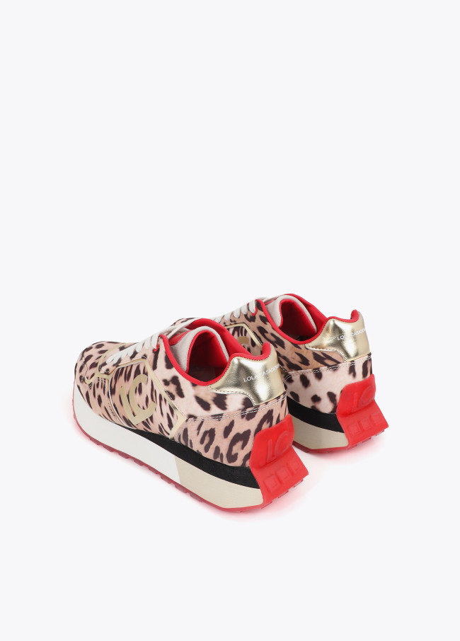 Tricolor Platform Sneakers in Mixed Fabrics and...