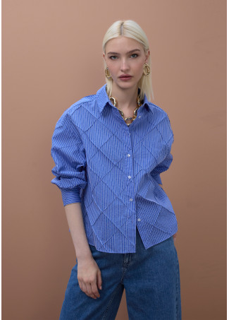 Oversize Popeline Rauten Texturierte Bluse