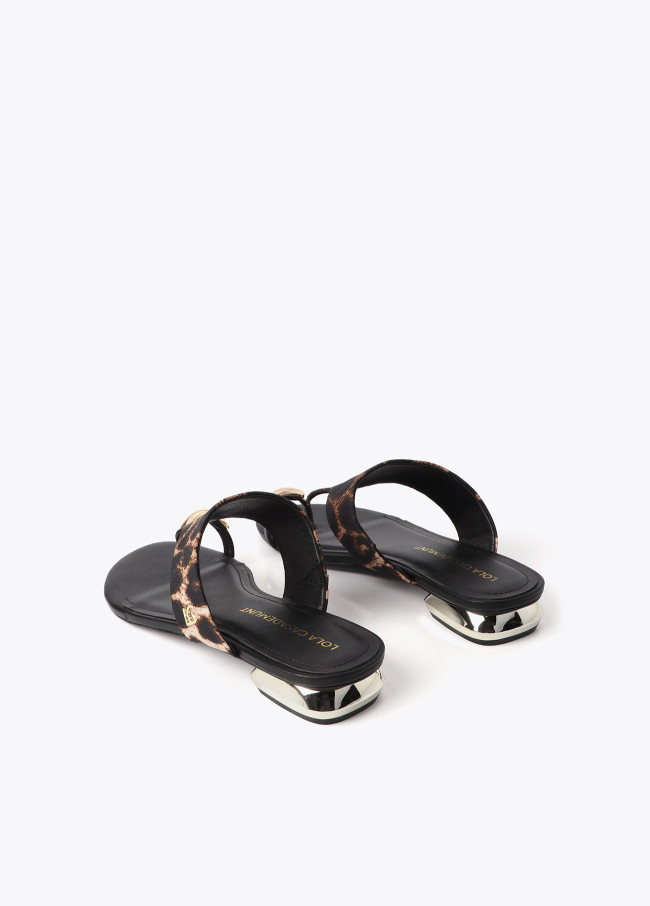 Flat Sandal with Animal Print and Metallic Toe...