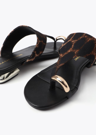 Flat Sandal with Animal Print and Metallic Toe Detail