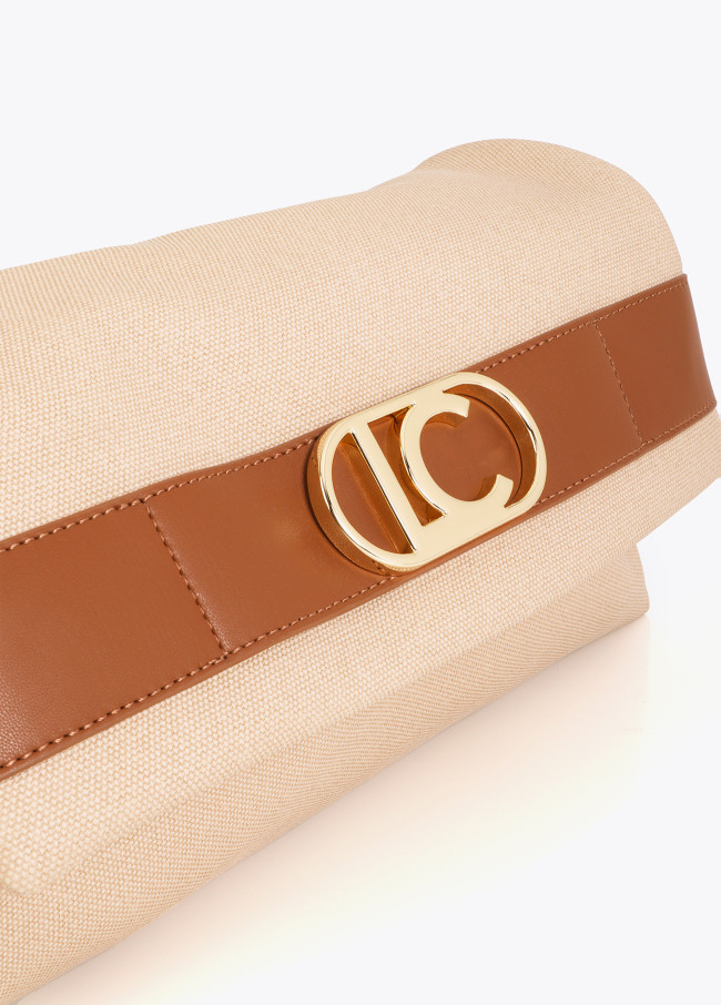 Canvas and Faux Leather Flap Crossbody