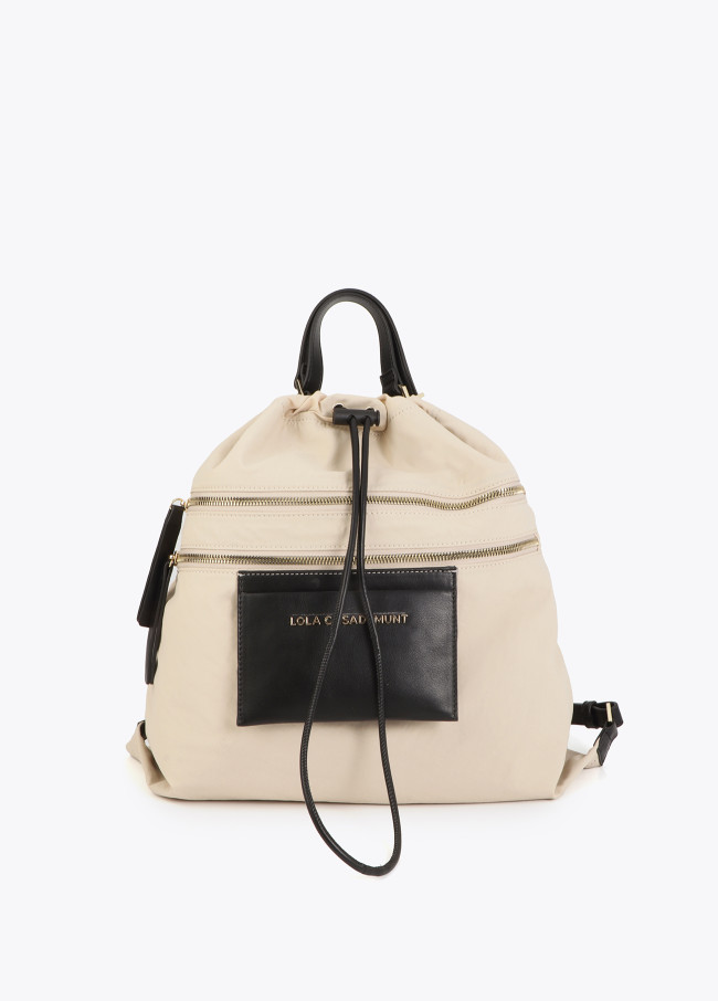 Combined Nylon and PU Backpack