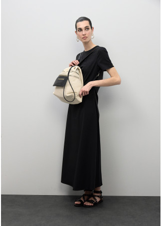 Combined Nylon and PU Backpack