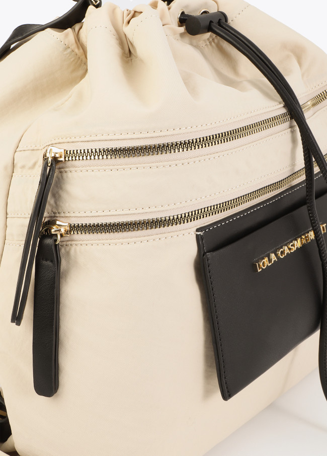 Combined Nylon and PU Backpack