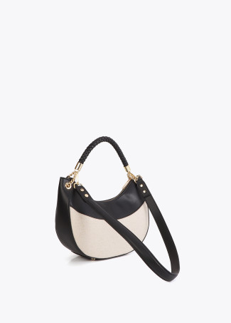 Bicolor Canvas and Faux Leather Hobo Bag
