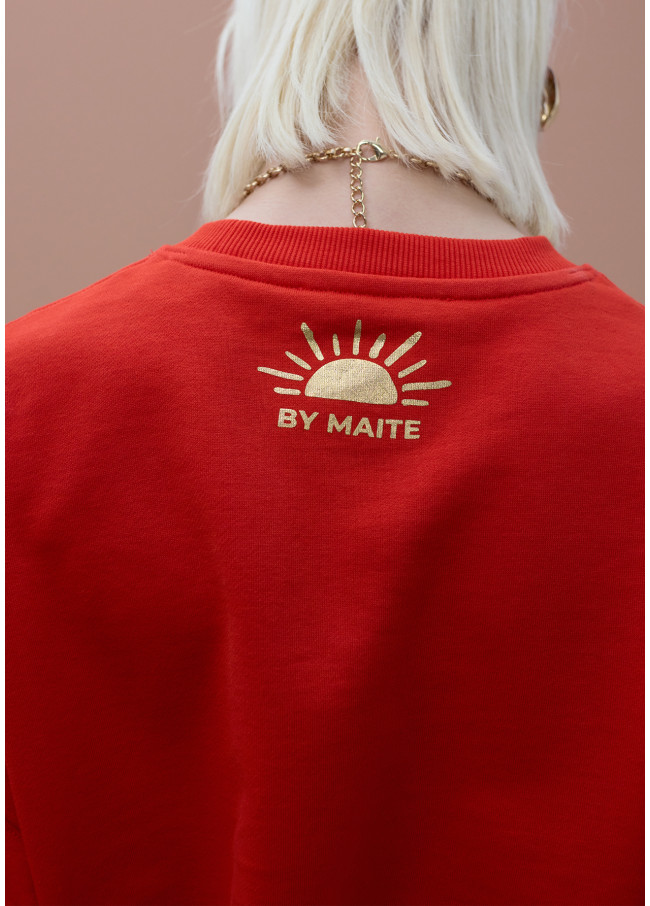 Crew Neck Fleece Sweatshirt with 'Good Day' Text