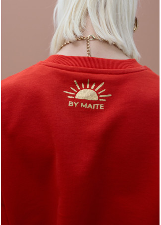 Rundhalsausschnitt Fleece-Sweatshirt mit 'Good Day' Text