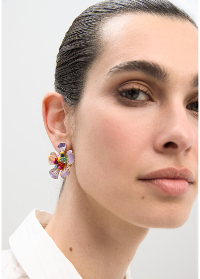 Orecchini a Fiore Laccato con Perline Multicolori