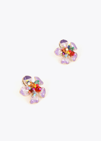 Brincos de Flor Laqueada com Miçangas Multicoloridas