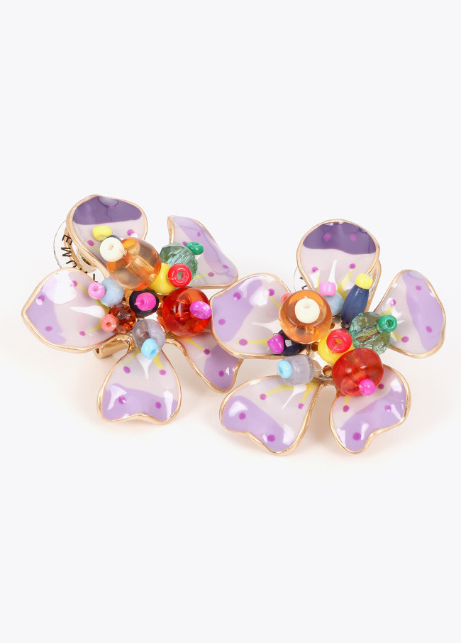 Boucles d'oreilles Fleur Laquée avec Perles...