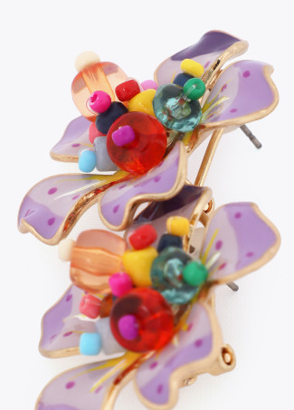 Brincos de Flor Laqueada com Miçangas Multicoloridas