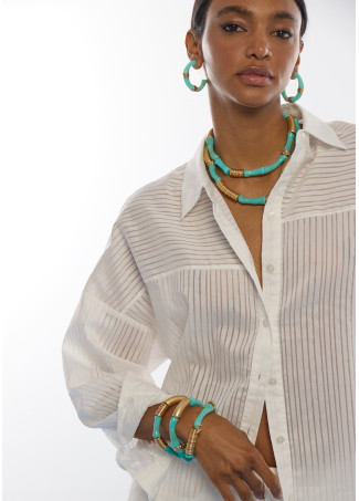 Pack de Deux Colliers Combinés avec Pièces Métalliques Effet Bambou