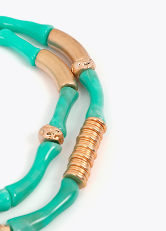 Pack of Two Combined Necklaces with Bamboo-Effect Metal Pieces