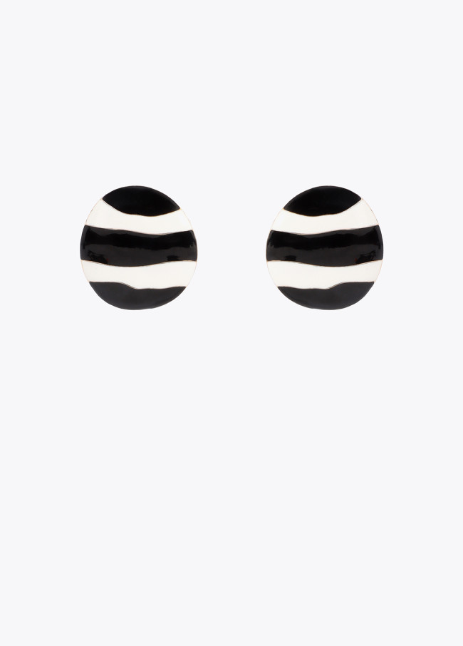 Lacquered Striped Button Earring