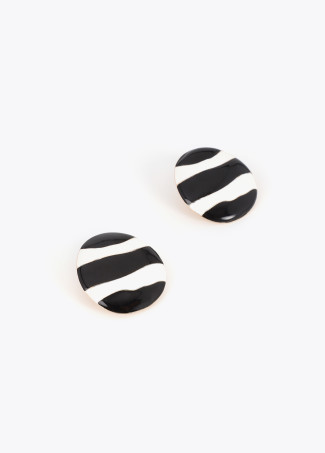 Lacquered Striped Button Earring