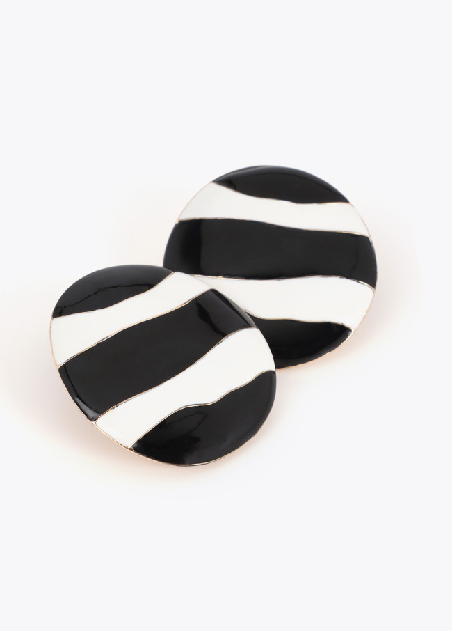 Lacquered Striped Button Earring