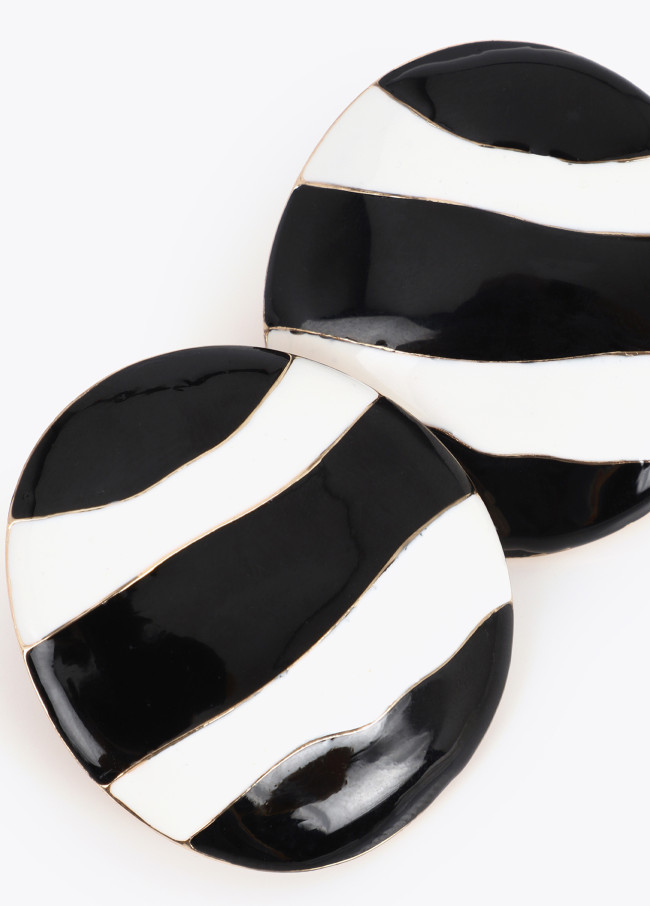 Lacquered Striped Button Earring