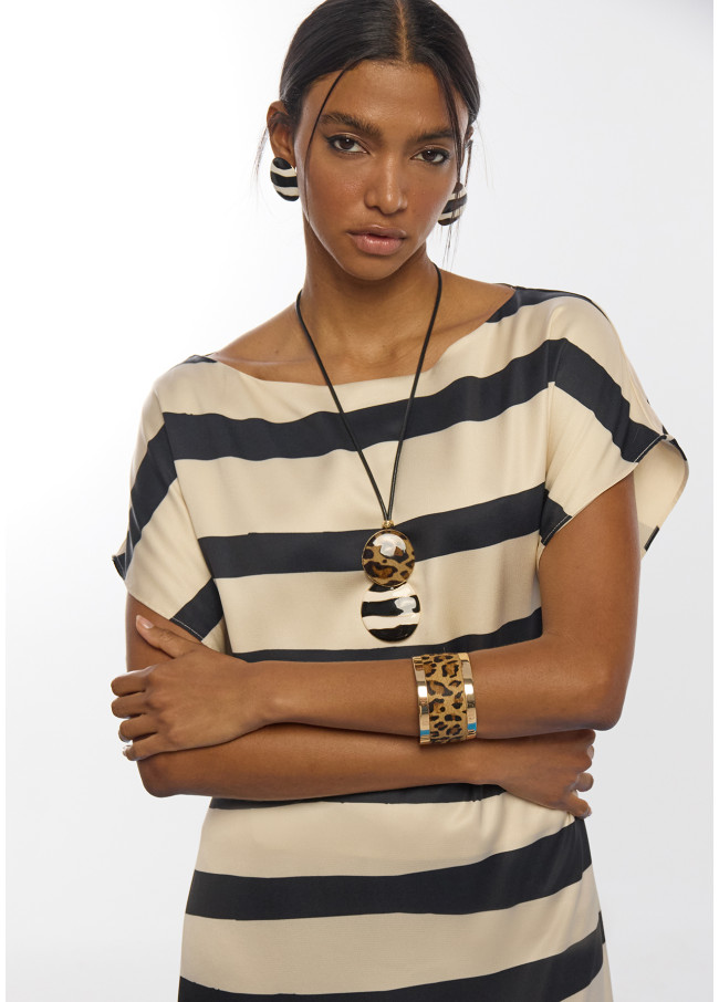 Lacquered Striped Button Earring