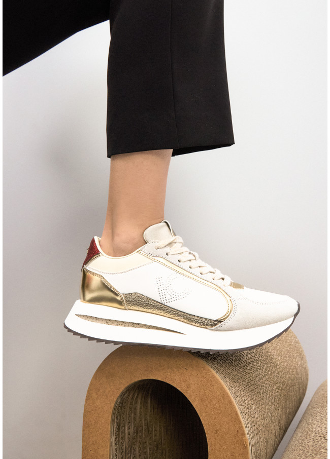 Zweifarbige Plattform-Sneaker aus Kombigewebe...