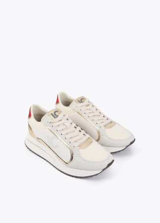 Zweifarbige Plattform-Sneaker aus Kombigewebe und Lederdetails