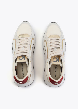 Sneaker con piattaforma bicolore in tessuti combinati e dettagli in pelle