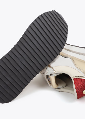 Sneaker con piattaforma bicolore in tessuti combinati e dettagli in pelle