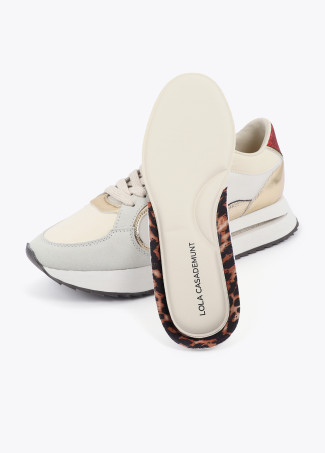 Bicolor Platform Sneaker with Combined Fabrics and Leather Details