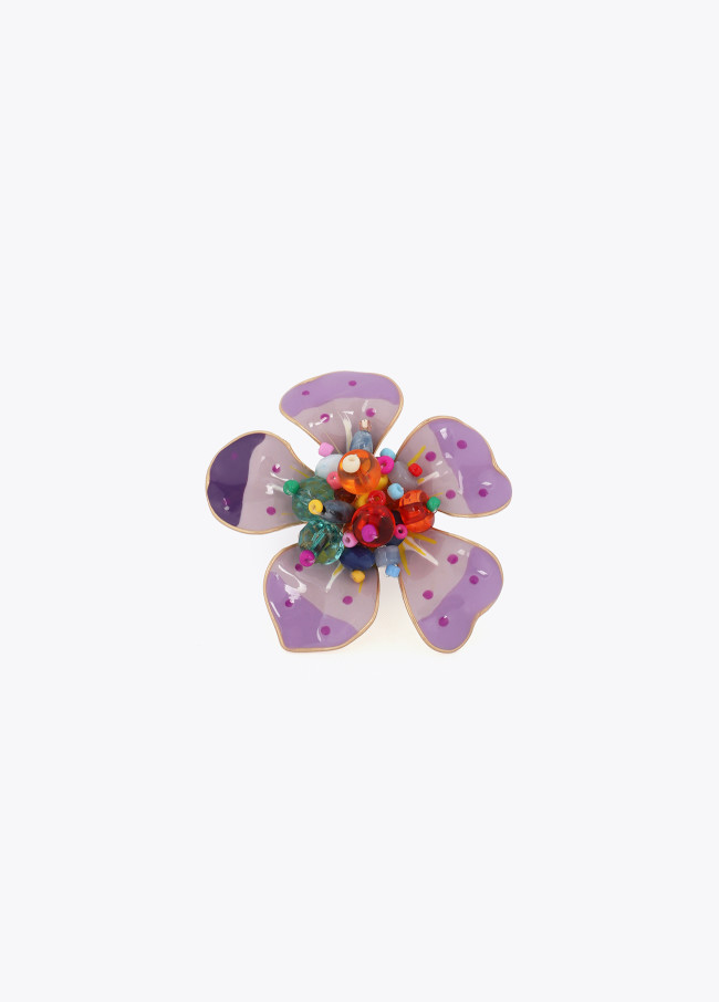 Lacquered Flower Ring with Multicolored Beads