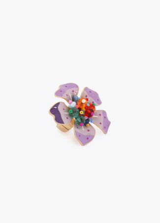 Anello Fiore Laccato con Perline Multicolori