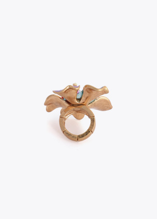 Anello Fiore Laccato con Perline Multicolori