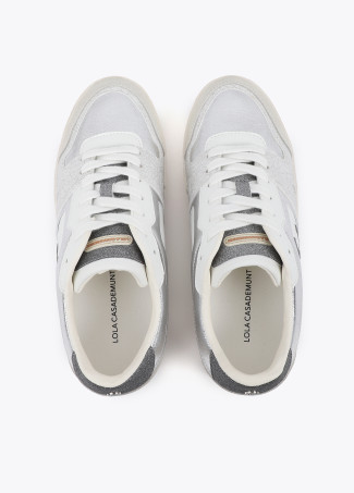 Sneaker con Zeppa Interna in Tessuti Combinati e Dettagli in Pelle