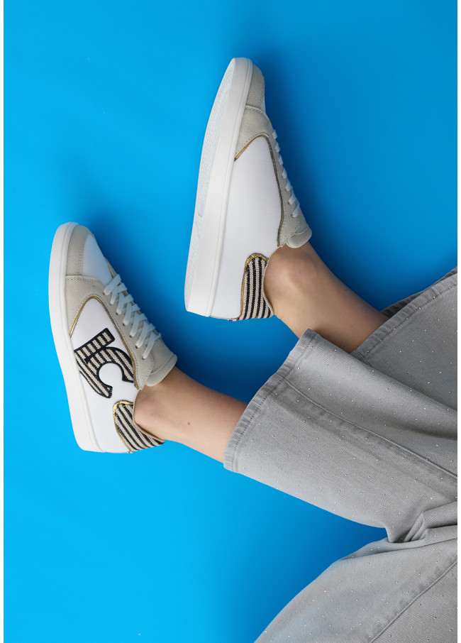 Sneaker con Logo in Tessuti Combinati e...