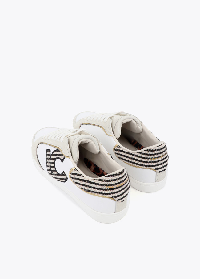 Sneaker with Logo in Combined Fabrics and...