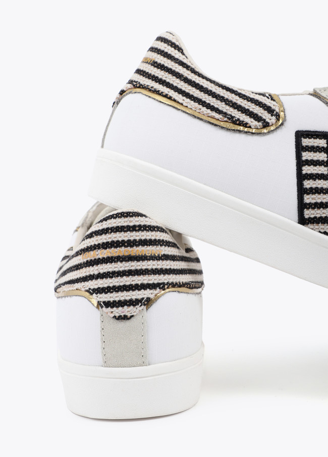 Sneaker with Logo in Combined Fabrics and...